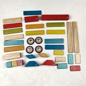 Tegu Magnetic Blocks 35 Piece Set With Four Wheels Wooden Baby Kids Building Set